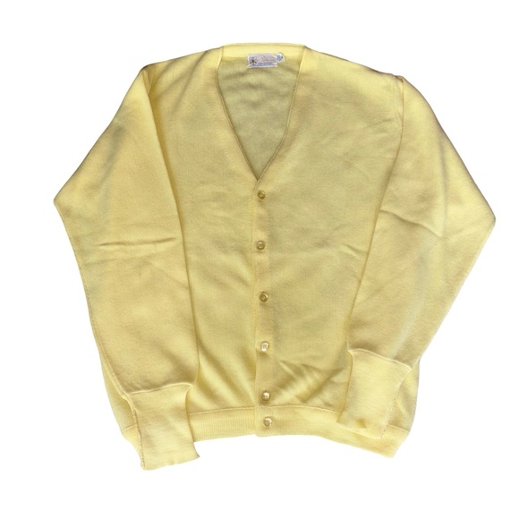 Vintage 80s Pickering Active Shulton V-Neck Cardigan Sweater XL Yellow - Picture 1 of 4
